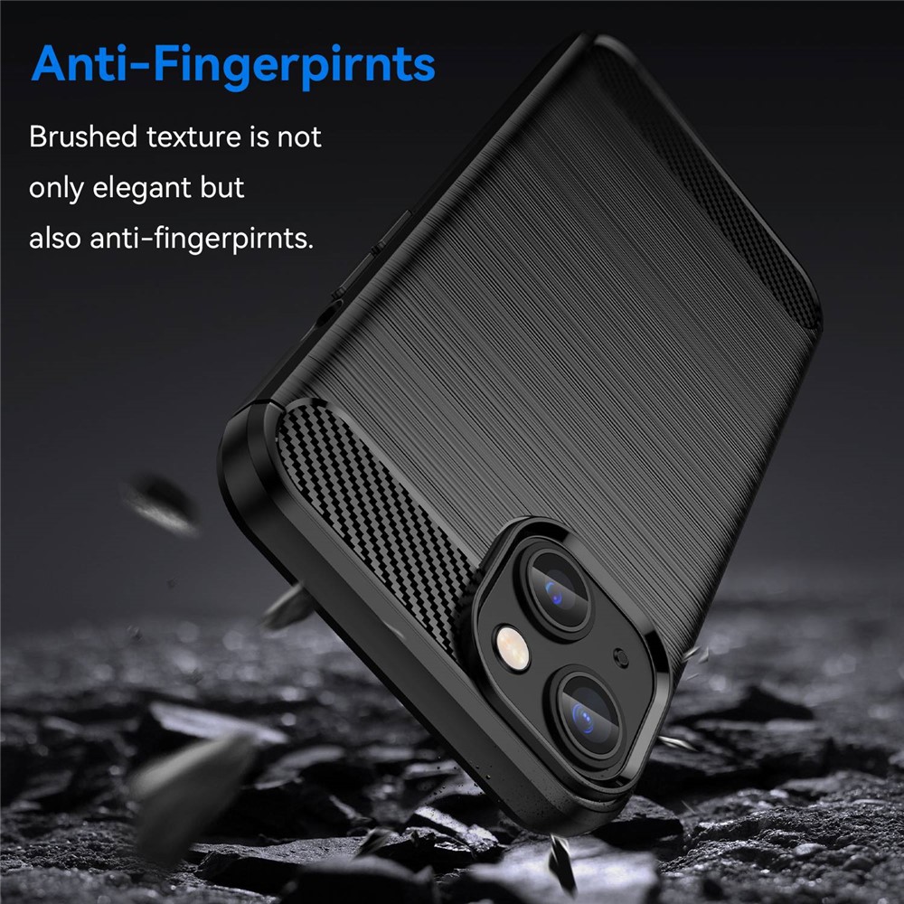 Protective Case for iPhone 14 6.1 inch Brushed Carbon Fiber Texture TPU Cover Anti-Drop Cell Phone Case - Black-3