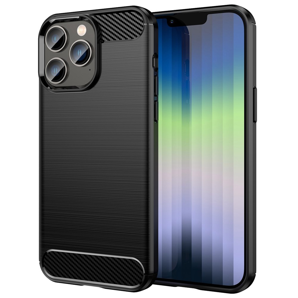 For iPhone 14 Pro Max 6.7 inch Protective Slim Case Brushed Carbon Fiber Texture TPU Case Anti-Drop Mobile Phone Cover - Black-1