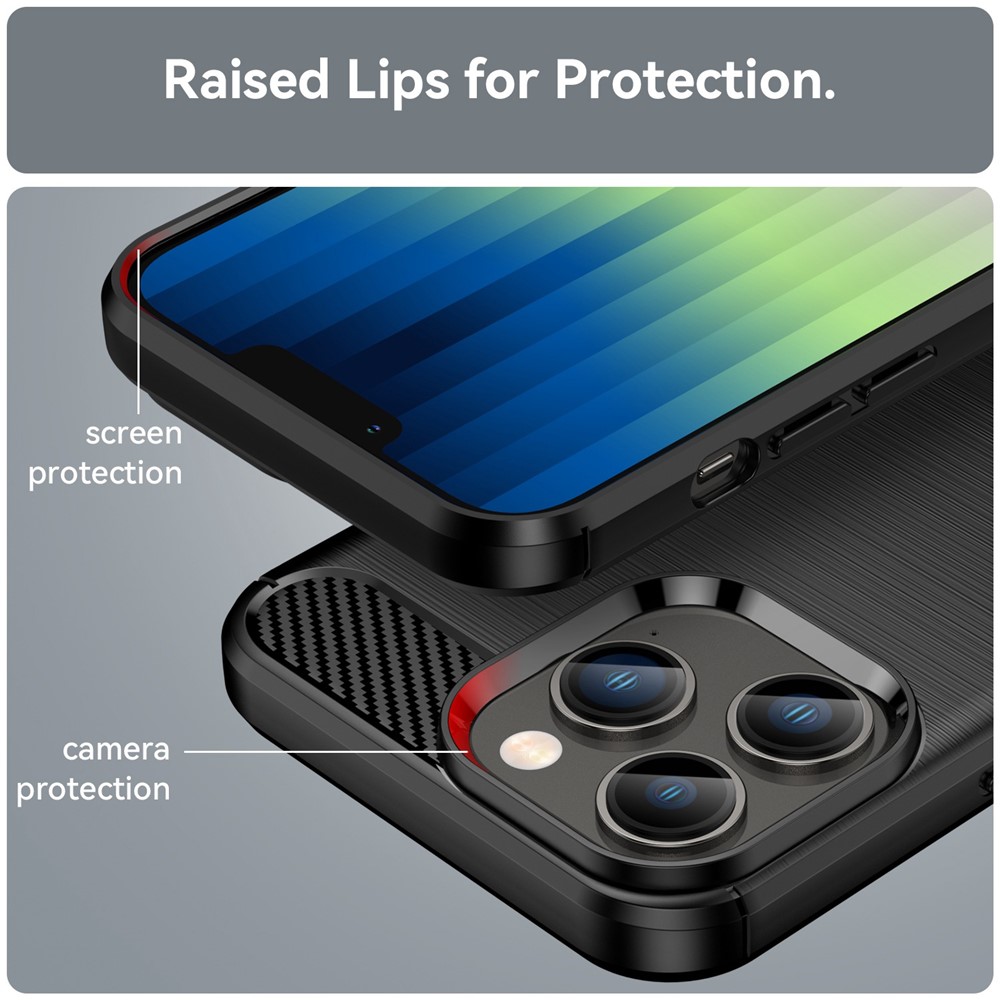 For iPhone 14 Pro Max 6.7 inch Protective Slim Case Brushed Carbon Fiber Texture TPU Case Anti-Drop Mobile Phone Cover - Black-6