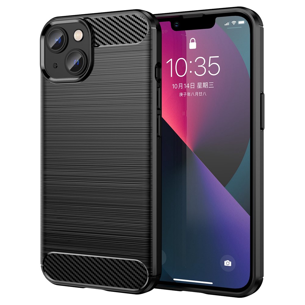 Brushed Slim Case for iPhone 14 Max 6.7 inch Carbon Fiber Texture TPU Cover Scratch Resistant Cell Phone Case - Black-1
