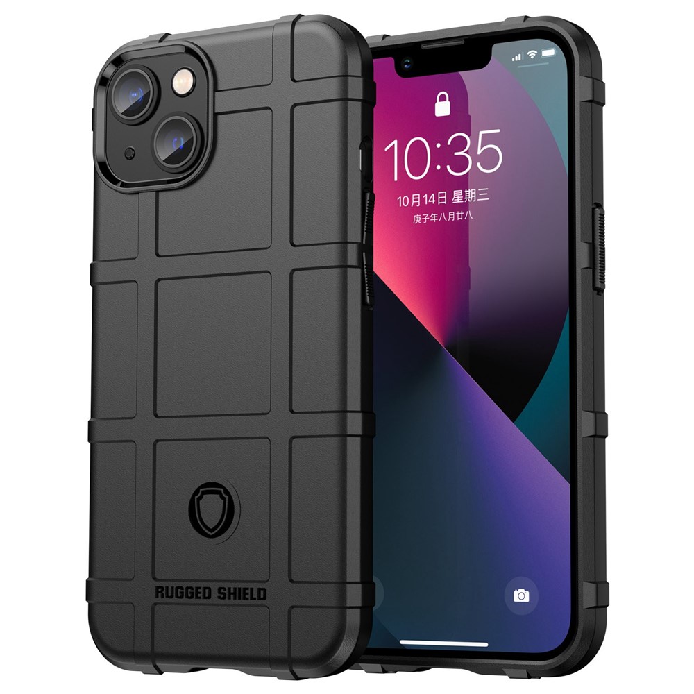 For iPhone 14 6.1 inch Rugged Square Grid Thickened Soft TPU Back Case Protective Phone Case - Black-1