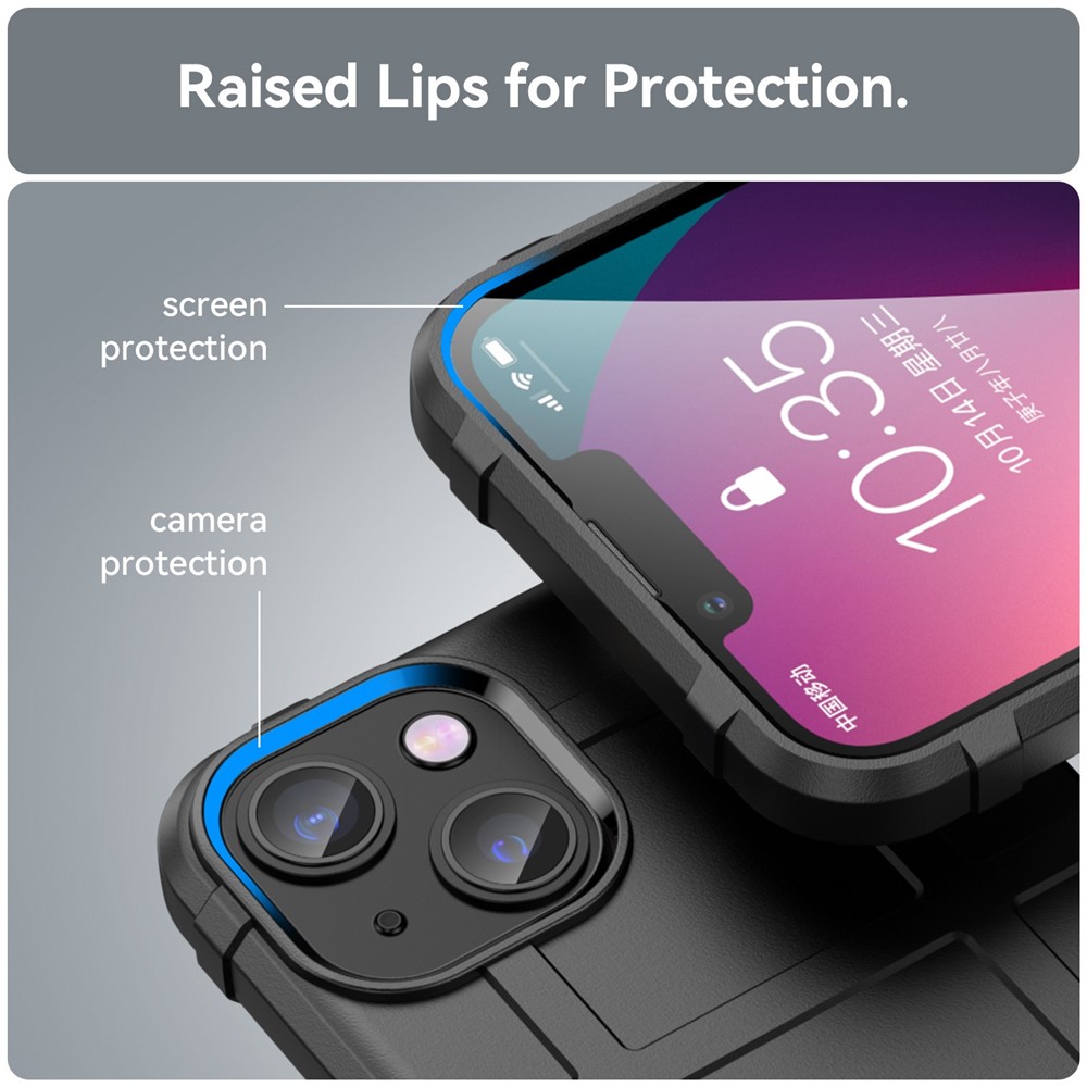 For iPhone 14 6.1 inch Rugged Square Grid Thickened Soft TPU Back Case Protective Phone Case - Black-6