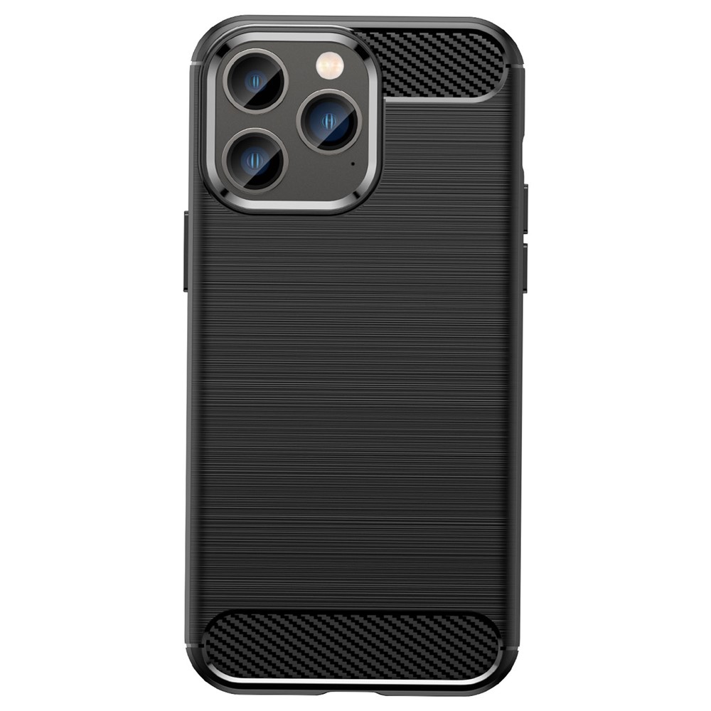For iPhone 14 Pro 6.1 inch Brushed Carbon Fiber Texture Light Thin TPU Case Well-protected Mobile Phone Cover - Black-2
