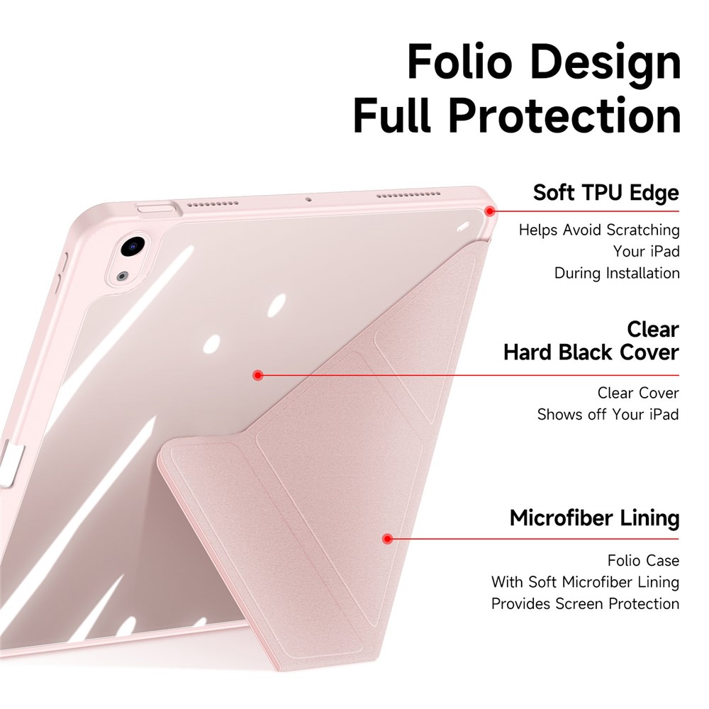 DUX DUCIS Magi Protective Case for iPad Air (2020) / (2022) V-fold Stand Anti-wear Leather+PC+TPU Support Auto Wake / Sleep Function Tablet Cover - Pink-6