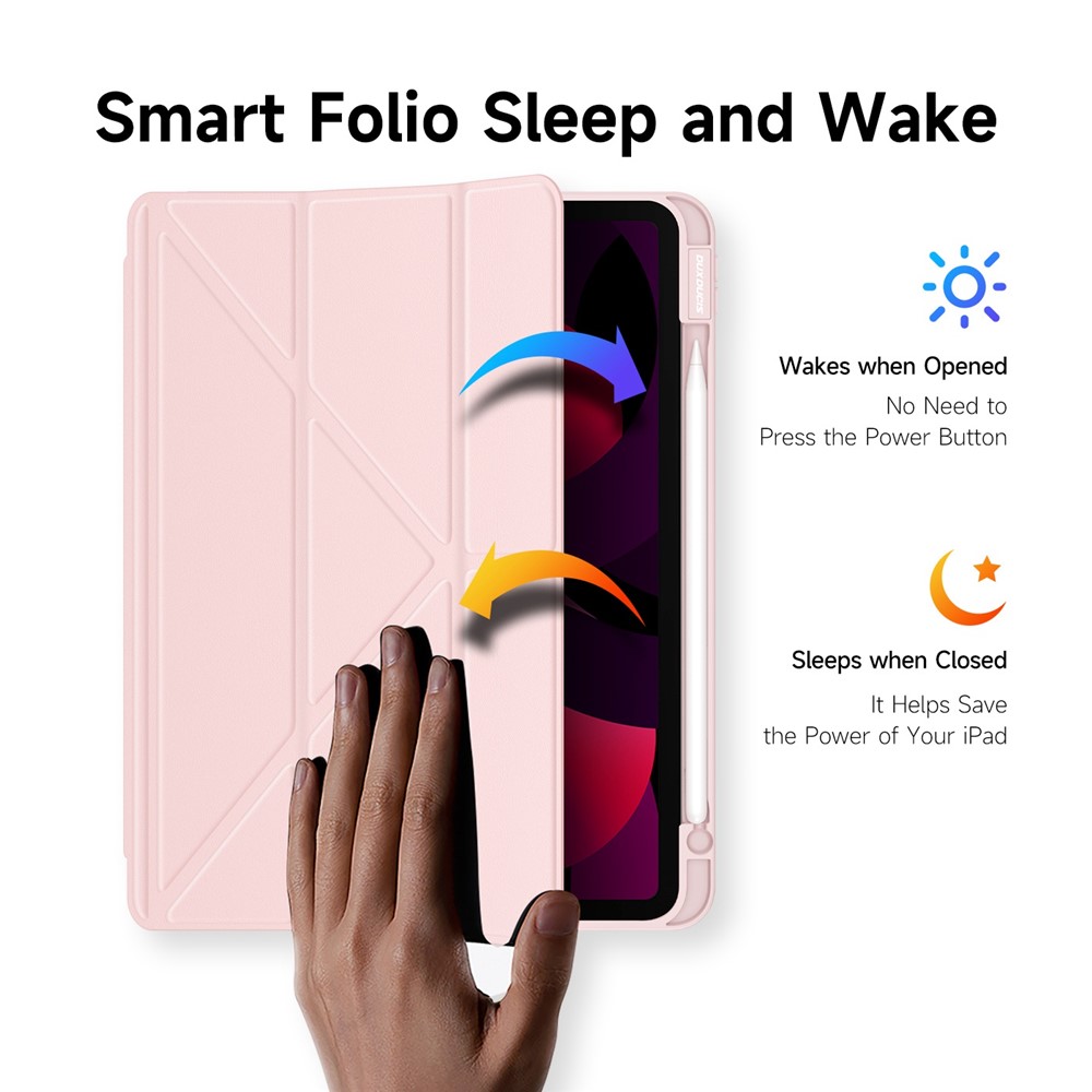 DUX DUCIS Magi Protective Case for iPad Air (2020) / (2022) V-fold Stand Anti-wear Leather+PC+TPU Support Auto Wake / Sleep Function Tablet Cover - Pink-8