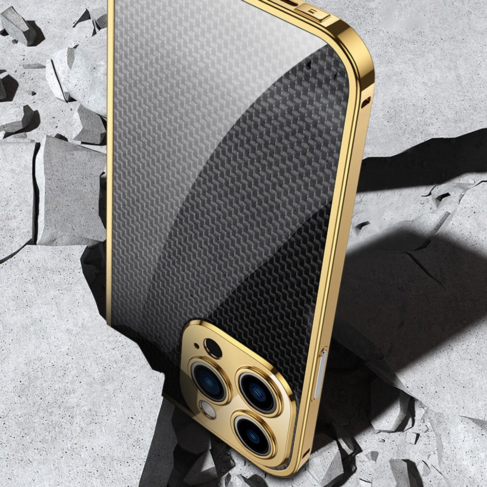 For iPhone 13 Pro 6.1 inch Metal Lens Protector Stainless Steel Frame Phone Case with Carbon Fiber Aramid Fiber Back Film - Silver-3