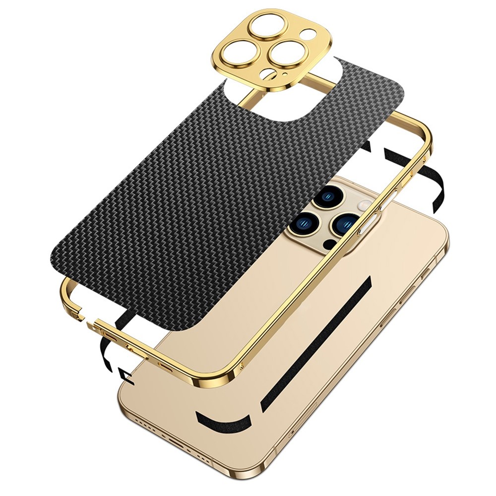 For iPhone 13 Pro 6.1 inch Metal Lens Protector Stainless Steel Frame Phone Case with Carbon Fiber Aramid Fiber Back Film - Silver-6