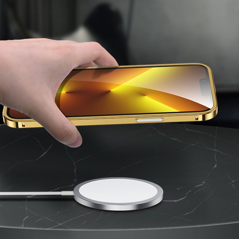 For iPhone 11 Pro Max 6.5 inch Stainless Steel Bumper Case with Carbon Fiber Aramid Fiber Back Film with Metal Lens Protector - Gold-6