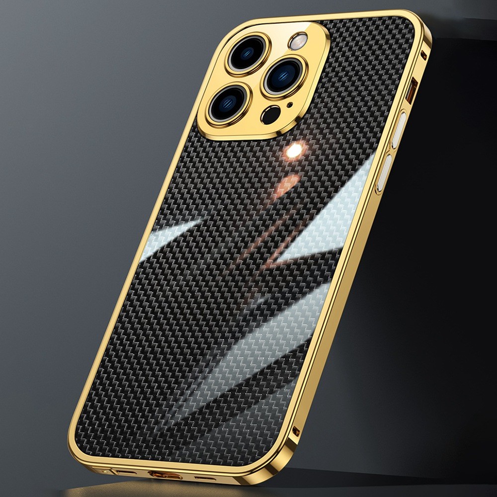 For iPhone 12 Pro Max 6.7 inch Metal Lens Protector Phone Stainless Steel Frame Bumper Case with Carbon Fiber Aramid Fiber Back Film - Multi-color-7