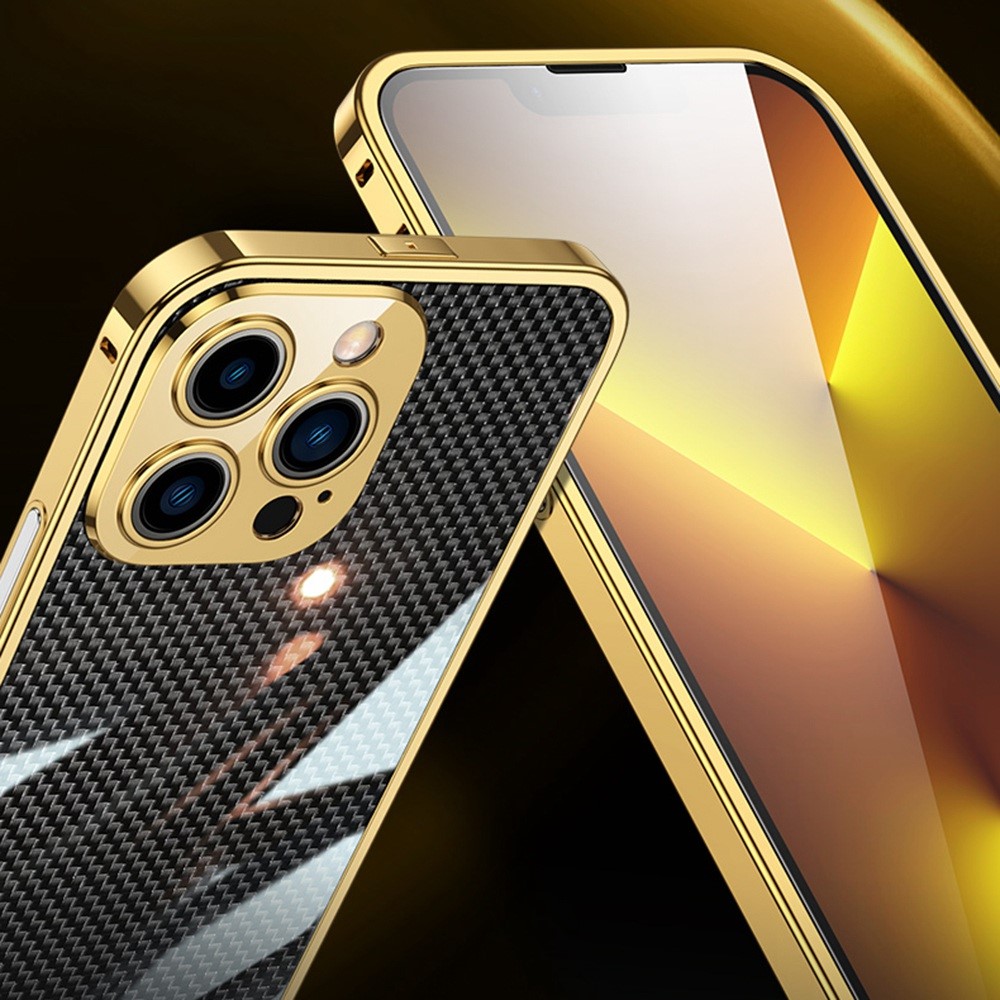 Stainless Steel Frame Case for iPhone 12 Pro 6.1 inch, Phone Bumper Cover with Carbon Fiber Aramid Fiber Back Film with Metal Lens Protector - Silver-2