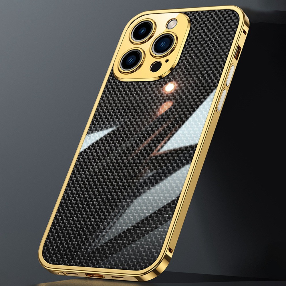Stainless Steel Frame Case for iPhone 12 Pro 6.1 inch, Phone Bumper Cover with Carbon Fiber Aramid Fiber Back Film with Metal Lens Protector - Silver-4