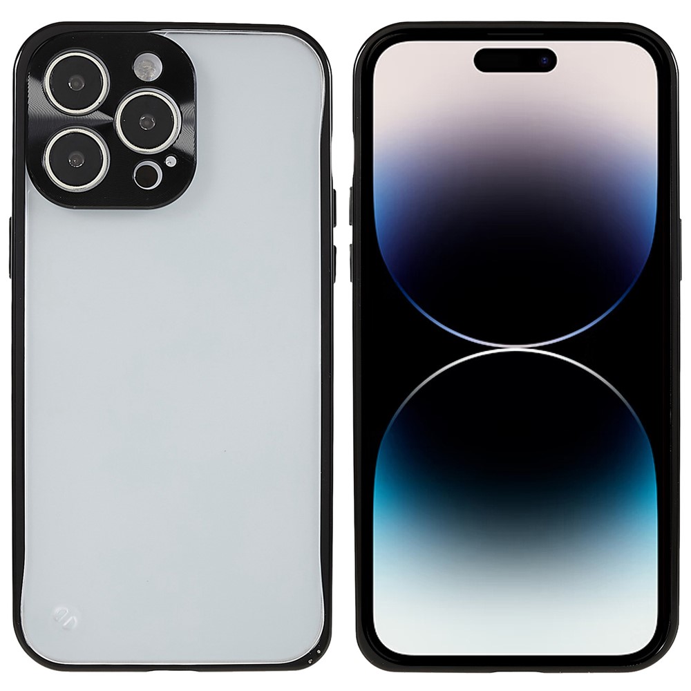 Anti-scratch Back Cover for iPhone 14 Pro, Shockproof PC + Metal Matte Phone Case - Black-1