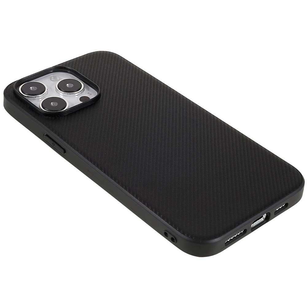 For iPhone 14 Pro Carbon Fiber Texture Drop-proof Phone Case PU Leather Coated PC Ultra Slim Protective Cover - Carbon Fiber / Black-5