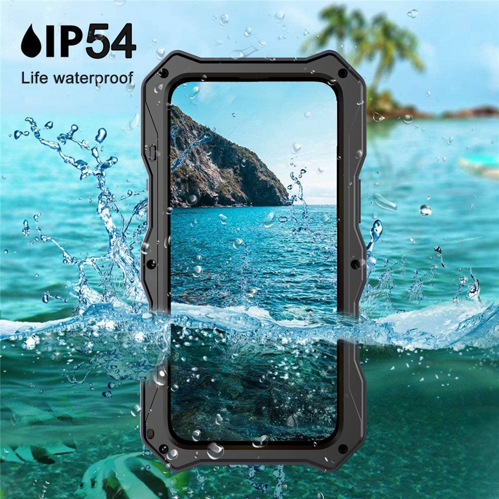 For iPhone 14 Pro Shockproof Phone Case Metal + Silicone Back Cover Kickstand with Tempered Glass Film - Black-7