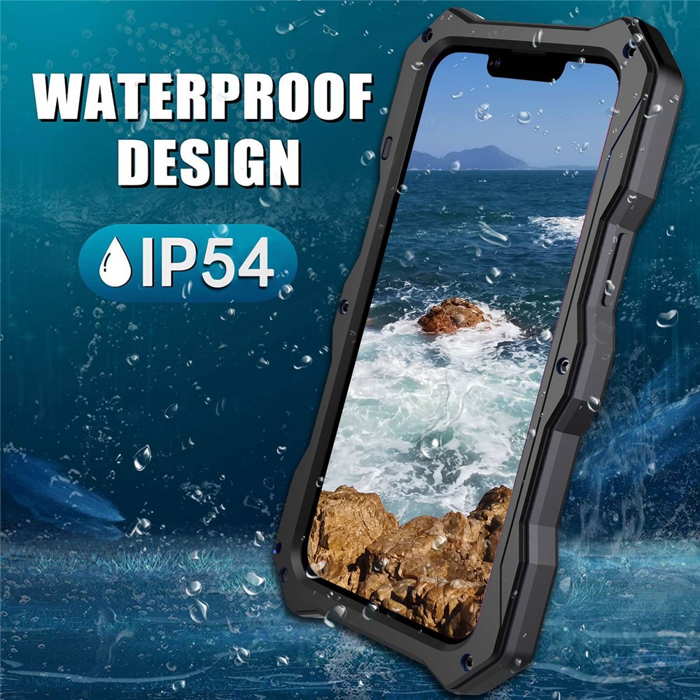 For iPhone 14 Anti-drop Phone Case Metal + Silicone Phone Shell Kickstand Lens Protection Sliding Cover with Tempered Glass Film - Black-4