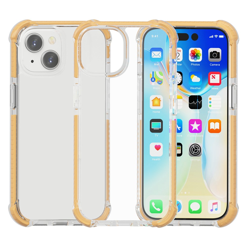 For iPhone 15 Case Four Corners Anti Drop Clear TPU + TPE + PC Phone Cover - Transparent Yellow