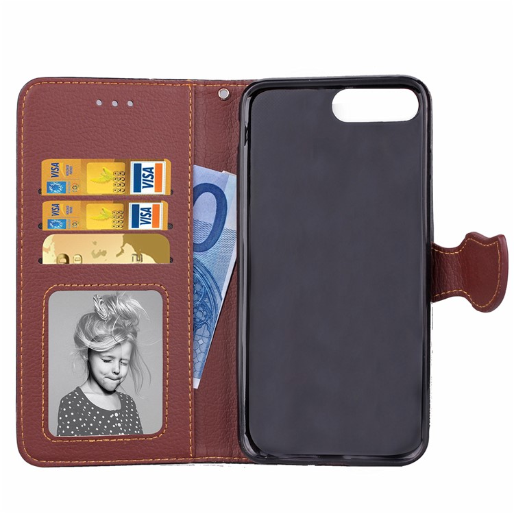 Folha Magnética Em Forma De Folha Capa De Couro Wallet Caso Para Iphone 8 Plus / 7 Mais 5,5 Polegadas - Preto-6