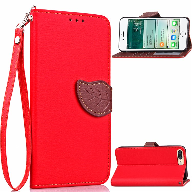 

Leaf Shape Magnetic Flap Leather Wallet Cover for iPhone 8 Plus / 7 Plus 5.5 inch - Red