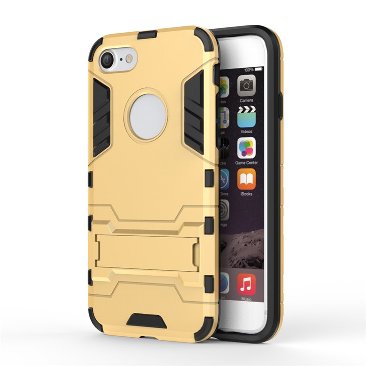 Solid PC + TPU Hybrid Cover Case with Kickstand for iPhone SE 2 (2020)/8/7 - Gold-1