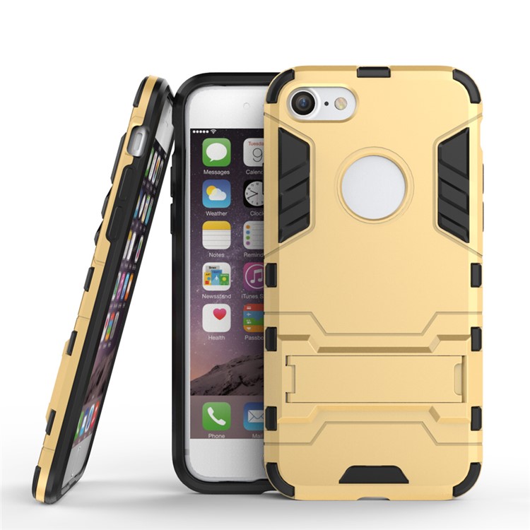 Solid PC + TPU Hybrid Cover Case with Kickstand for iPhone SE 2 (2020)/8/7 - Gold-2