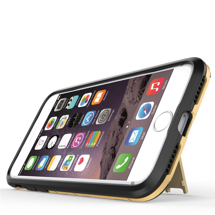 Solid PC + TPU Hybrid Cover Case with Kickstand for iPhone SE 2 (2020)/8/7 - Gold-4