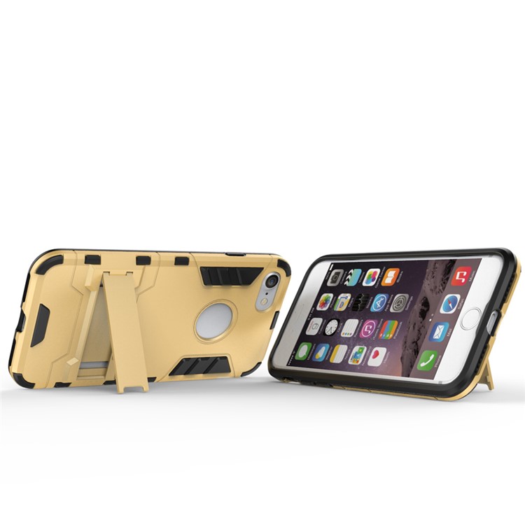 Solid PC + TPU Hybrid Cover Case with Kickstand for iPhone SE 2 (2020)/8/7 - Gold-5