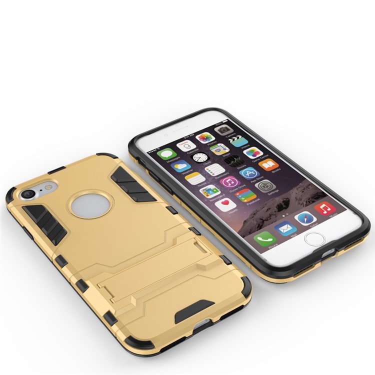 Solid PC + TPU Hybrid Cover Case with Kickstand for iPhone SE 2 (2020)/8/7 - Gold-6