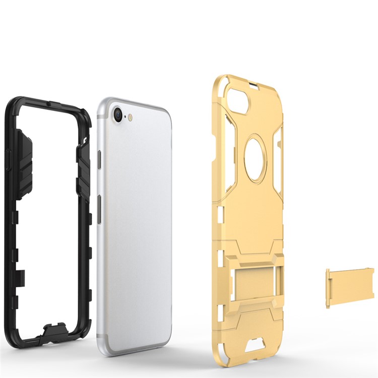 Solid PC + TPU Hybrid Cover Case with Kickstand for iPhone SE 2 (2020)/8/7 - Gold-7