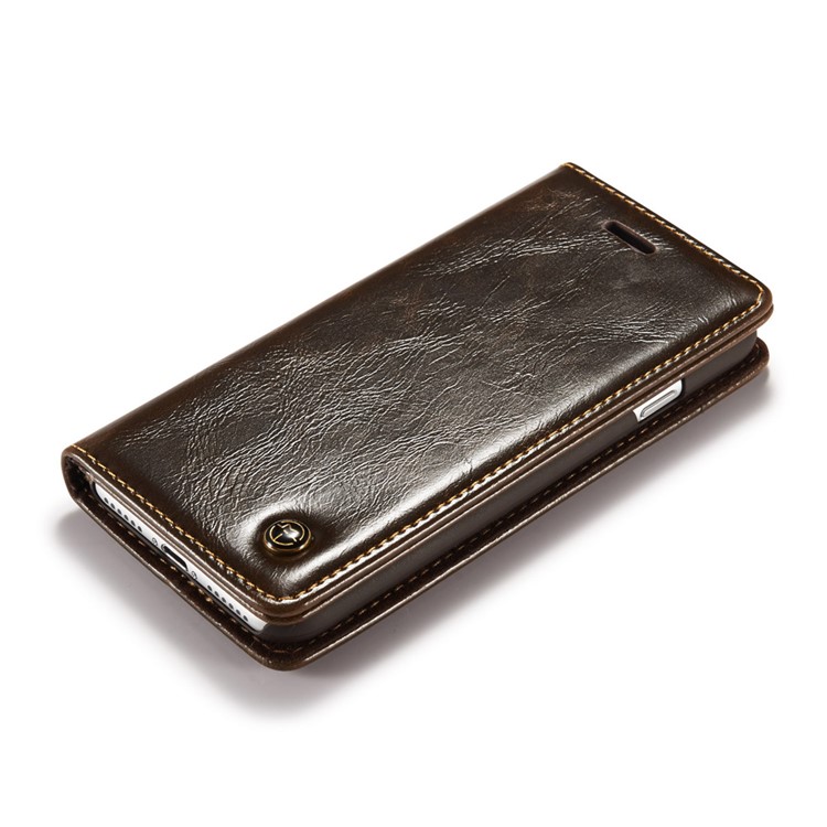 CASEME Oil Wax Leather Wallet Cover para iPhone 8 / 7 4.7 inch com suporte - Castanho-10