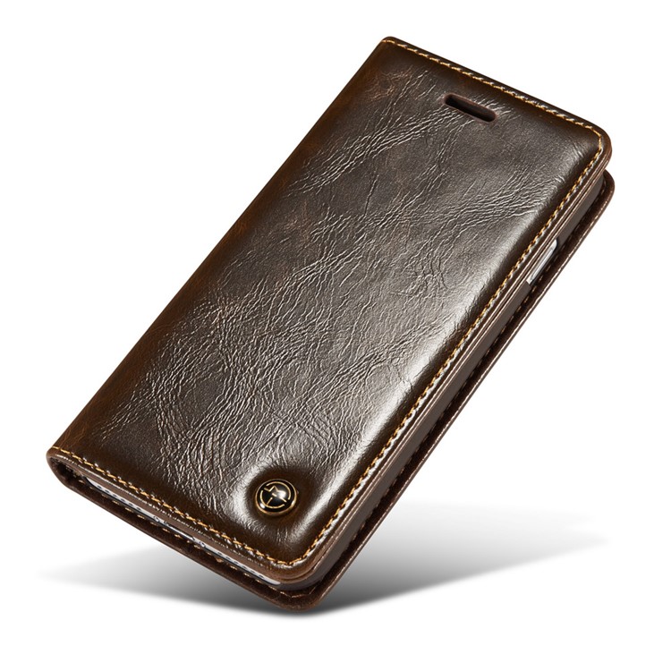 CASEME Oil Wax Leather Wallet Cover para iPhone 8 / 7 4.7 inch com suporte - Castanho-11