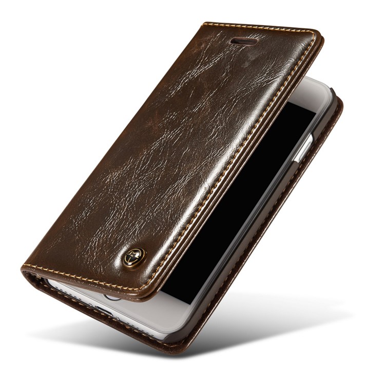 CASEME Oil Wax Leather Wallet Cover para iPhone 8 / 7 4.7 inch com suporte - Castanho-12
