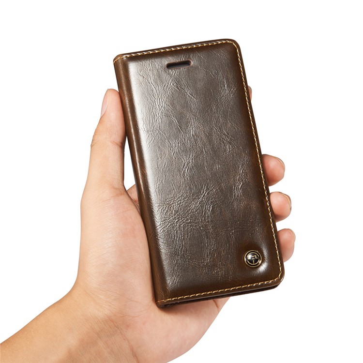 CASEME Oil Wax Leather Wallet Cover para iPhone 8 / 7 4.7 inch com suporte - Castanho-13