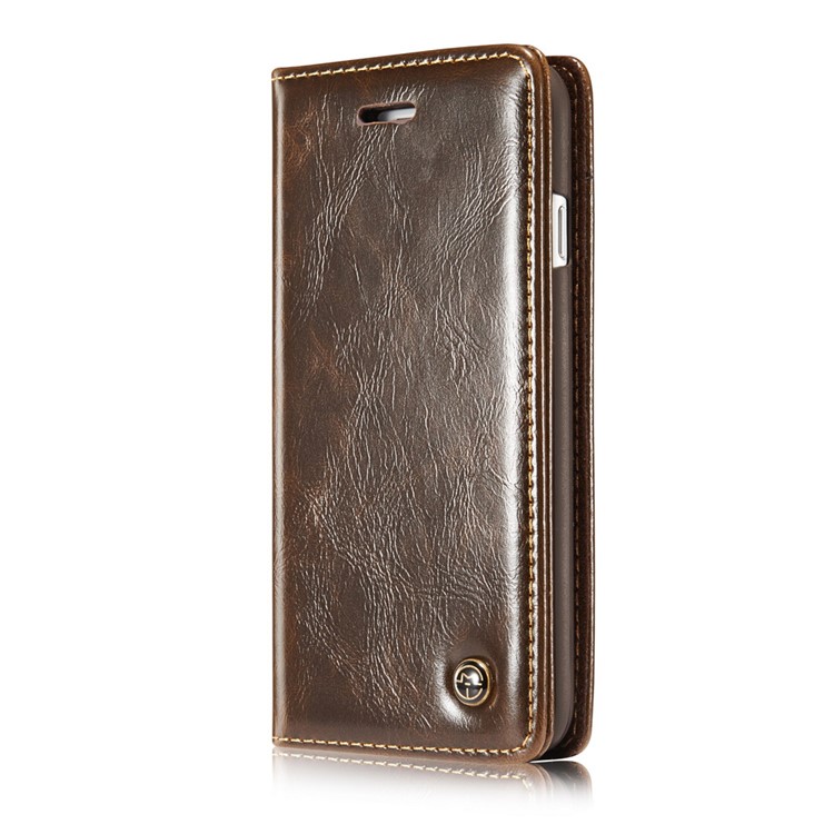 CASEME Oil Wax Leather Wallet Cover para iPhone 8 / 7 4.7 inch com suporte - Castanho-2