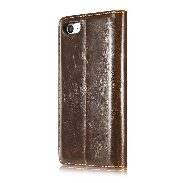 CASEME Oil Wax Leather Wallet Cover para iPhone 8 / 7 4.7 inch com suporte - Castanho-3