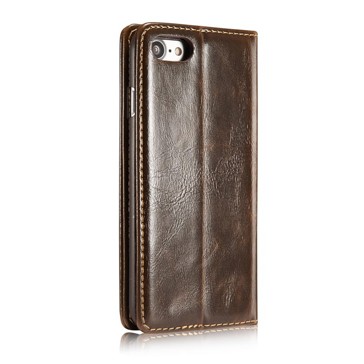 CASEME Oil Wax Leather Wallet Cover para iPhone 8 / 7 4.7 inch com suporte - Castanho-4