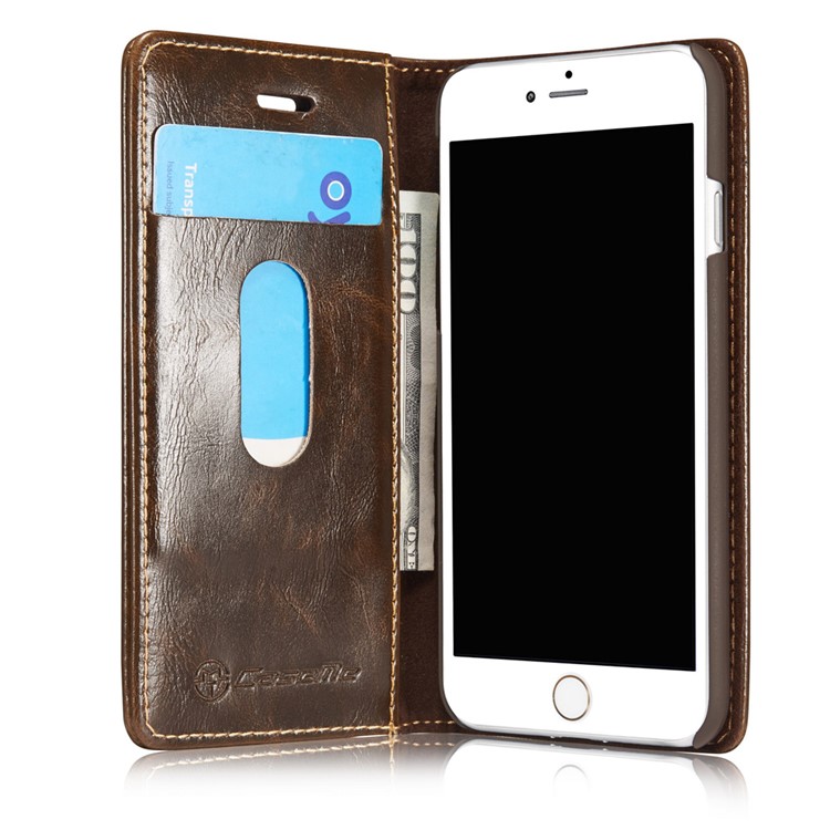 CASEME Oil Wax Leather Wallet Cover para iPhone 8 / 7 4.7 inch com suporte - Castanho-6