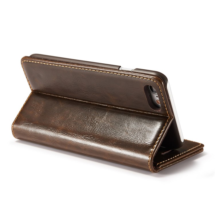 CASEME Oil Wax Leather Wallet Cover para iPhone 8 / 7 4.7 inch com suporte - Castanho-8