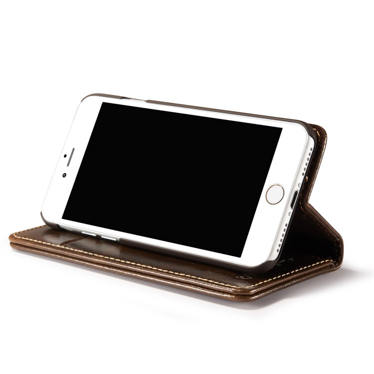CASEME Oil Wax Leather Wallet Cover para iPhone 8 / 7 4.7 inch com suporte - Castanho-9