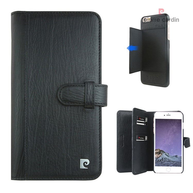 PIERRE CARDIN Billetera De Cuero Genuino Flip Copertura Para Iphone 6s Plus / 6 Plus - Negro-1