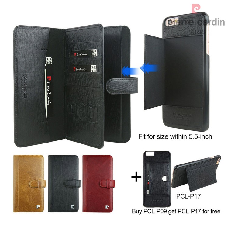 PIERRE CARDIN Billetera De Cuero Genuino Flip Copertura Para Iphone 6s Plus / 6 Plus - Negro-13