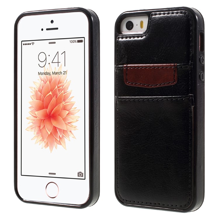 

Card Holder Leather Skin TPU Case for iPhone SE/5s/5 - Black, iPhone SE