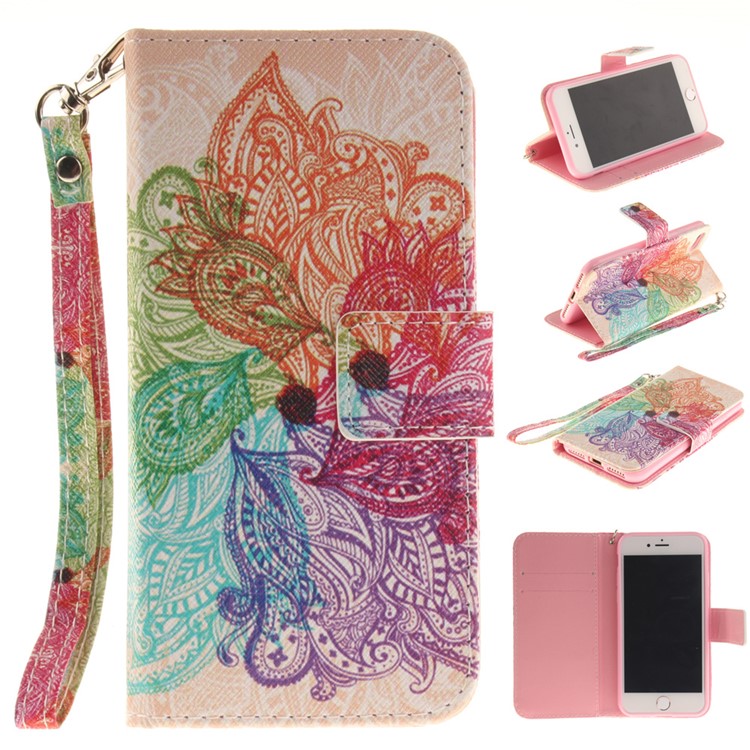 

Leather Cover Card Holder with Wrist Strap for iPhone 8 / 7 4.7 inch - Paisley Flower