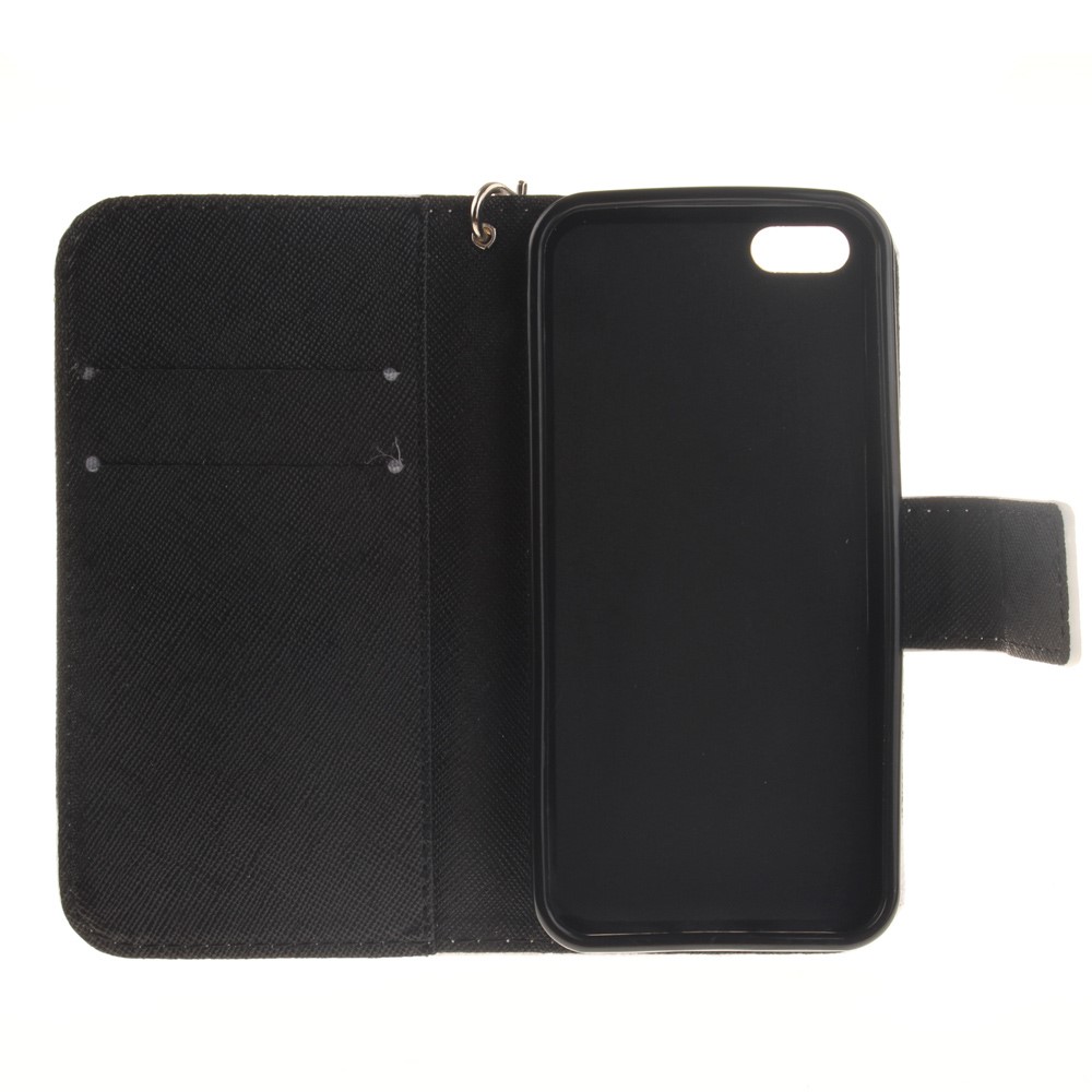 Estojo de capa de couro padronizado para iPhone SE / 5s / 5 com correia de pulso - panda-10