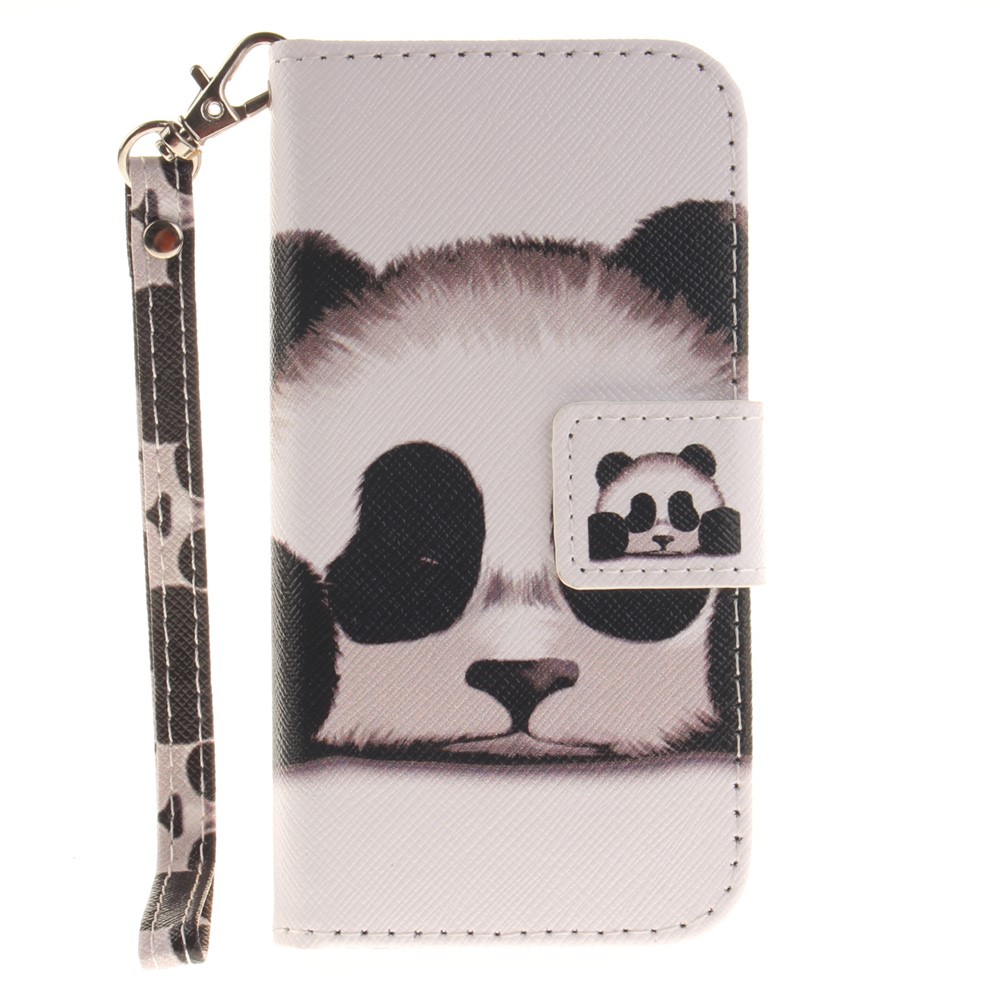 Estojo de capa de couro padronizado para iPhone SE / 5s / 5 com correia de pulso - panda-2