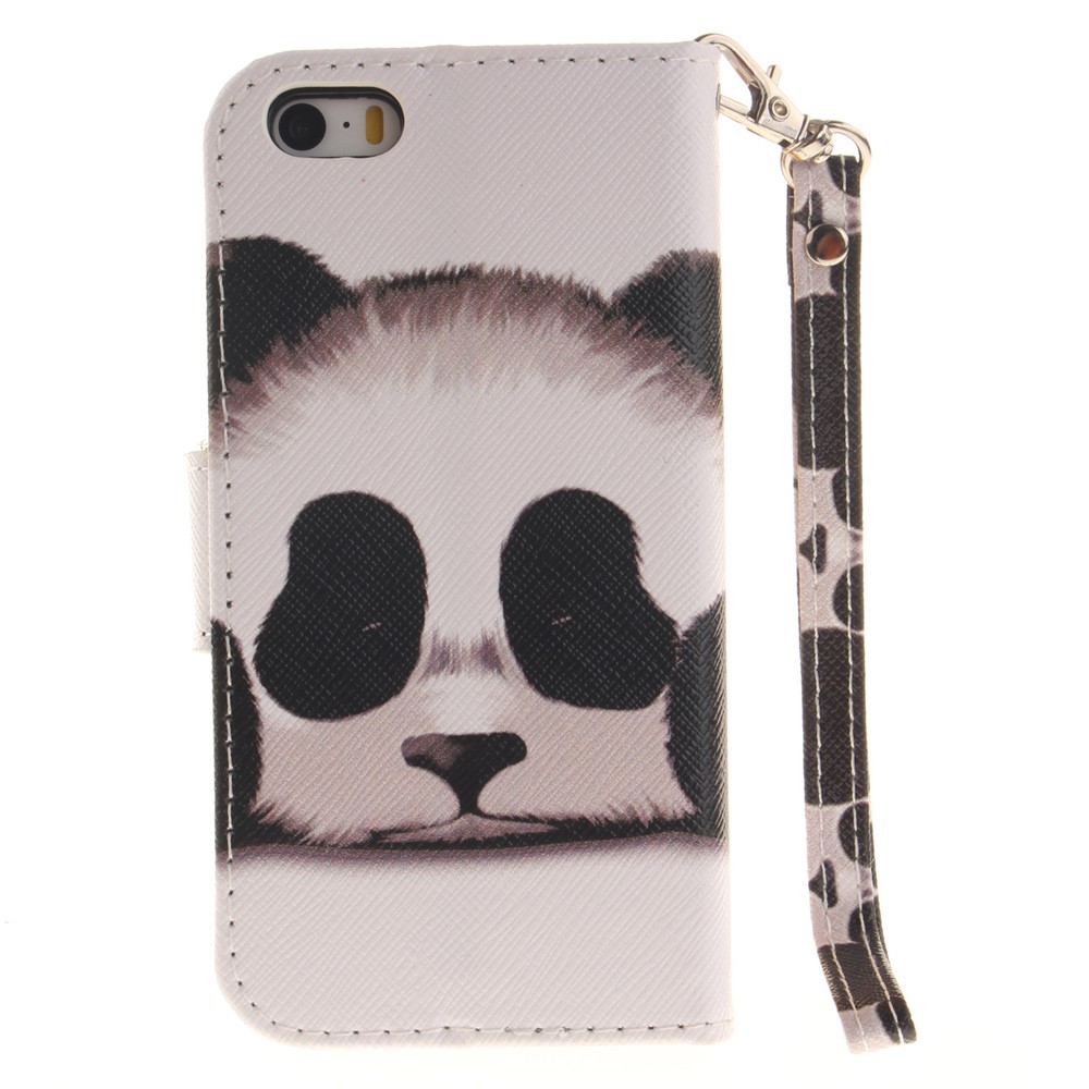 Estojo de capa de couro padronizado para iPhone SE / 5s / 5 com correia de pulso - panda-3