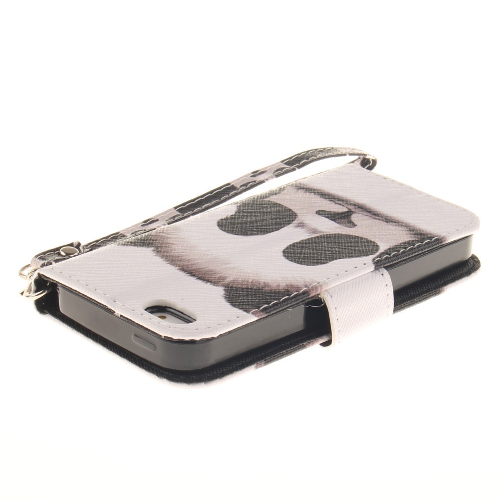 Estojo de capa de couro padronizado para iPhone SE / 5s / 5 com correia de pulso - panda-5