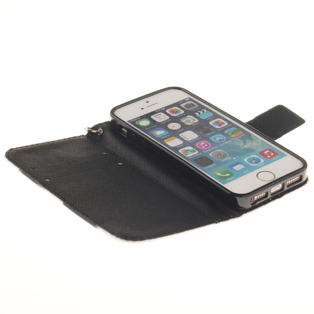 Estojo de capa de couro padronizado para iPhone SE / 5s / 5 com correia de pulso - panda-8