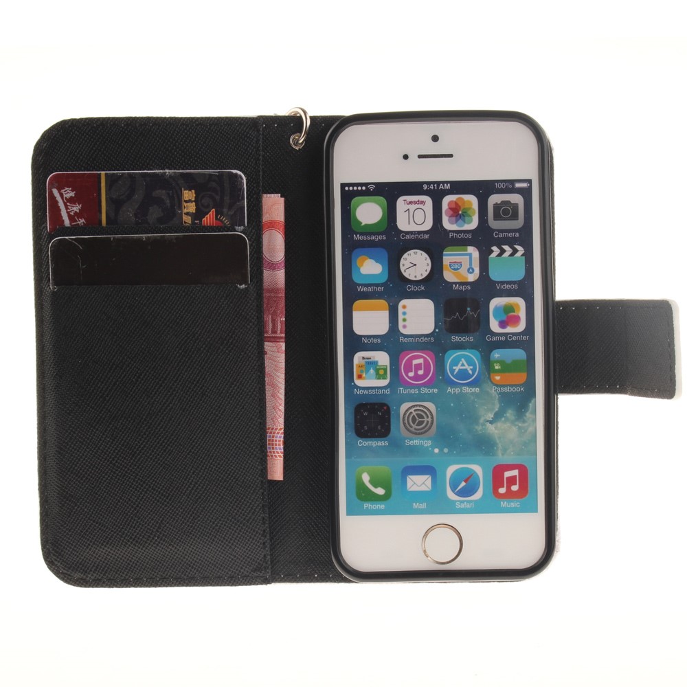 Estojo de capa de couro padronizado para iPhone SE / 5s / 5 com correia de pulso - panda-9