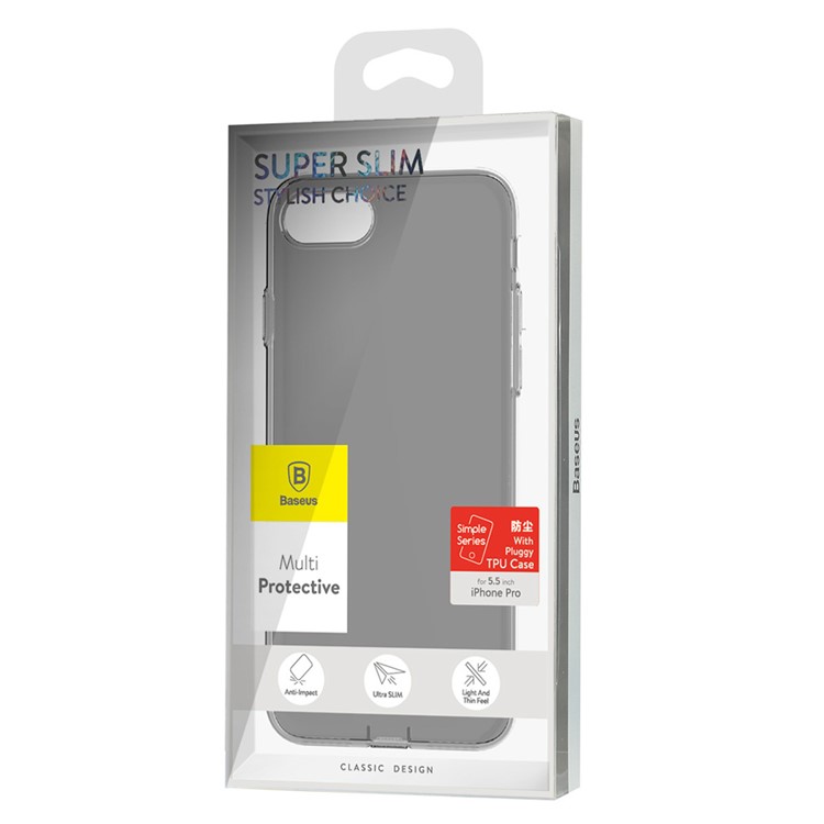 BASEUS Einfache Reihe Für Iphone 8 Plus / 7 Plus Klares TPU-Gehäuse Mit Staubstecker - Schwarz-11