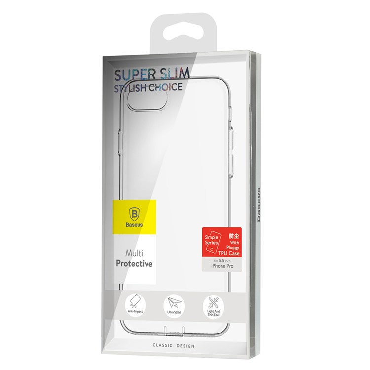 BASEUS Simple Series for iPhone 8 Plus / 7 Plus Clear TPU Cover with Dust Plug - Transparent -11